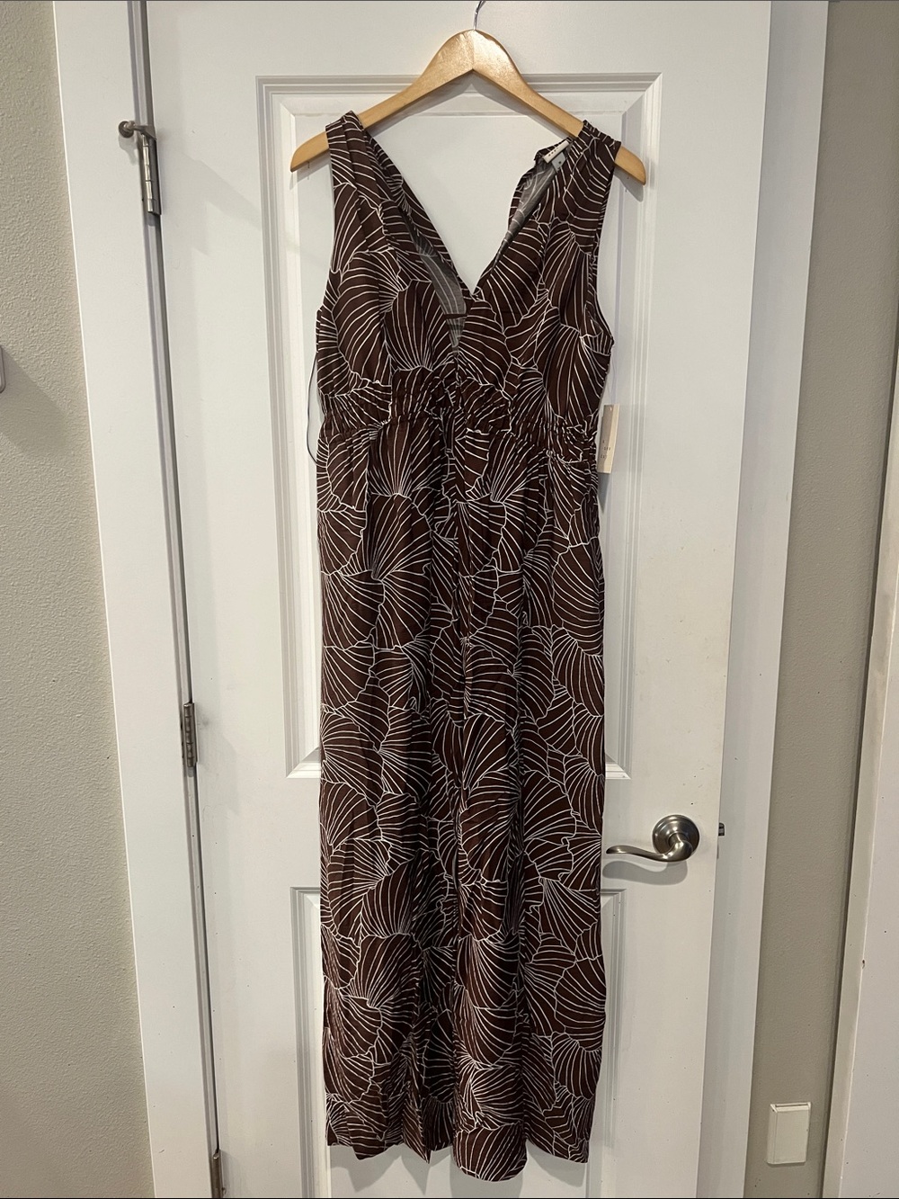 a new day Brown and White Leaf-Print Sleeveless Jumpsuit